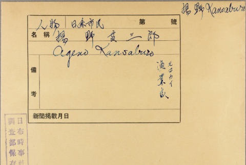 Envelope of Kansaburo Ageno photographs (ddr-njpa-5-109)