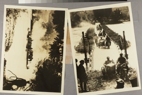 French soldiers riding motorcycles across a bridge (ddr-njpa-13-1330)
