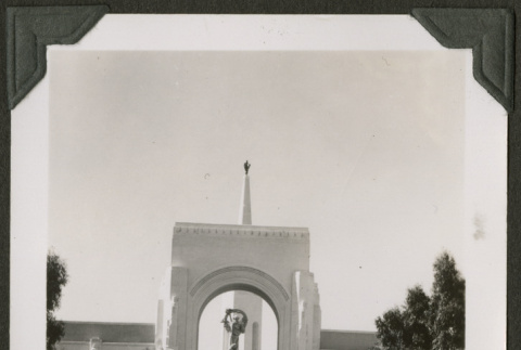 Arch with statue and Tower of the Sun (ddr-densho-475-479)