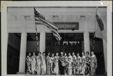 Members of the Central Raw Silk Association of Japan in front of the Japanese Pavilion (ddr-densho-300-309)