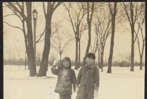 Two boys in the snow (ddr-densho-523-166)