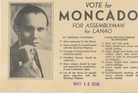 Campaign advertisement for Hilario Moncado (ddr-njpa-2-715)