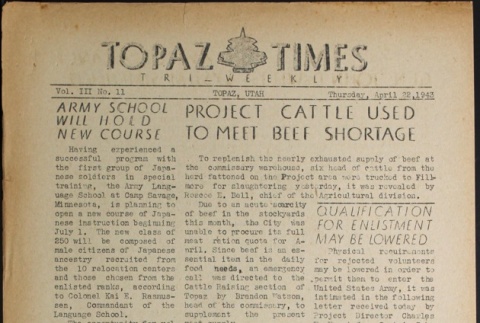 Topaz Times Vol. III No. 11 (April 22, 1943) (ddr-densho-142-149)