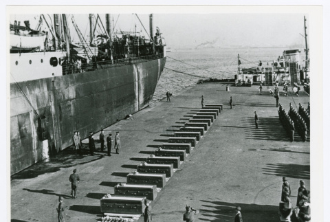 Caskets leaving Japan (ddr-densho-1007-361)