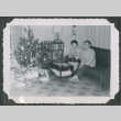 Komatsu and Buck Ohashi by Christmas tree (ddr-densho-442-242)