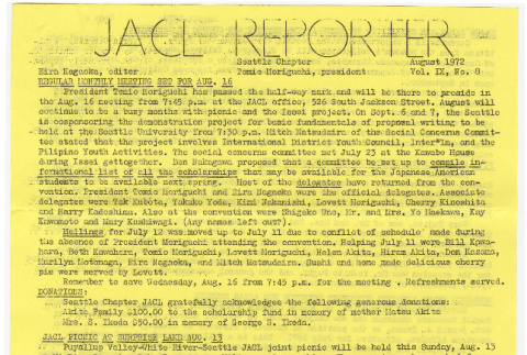 Seattle Chapter, JACL Reporter, Vol. IX, No. 8, August 1972 (ddr-sjacl-1-145)