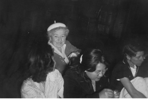 Bertha Starkey, Lily Yamagata, and Selma Aurenhiemer in a cabin (ddr-densho-336-59)