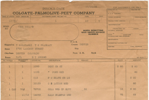 Invoice from Colgate-Palmolive-Peet Company (ddr-densho-319-505)