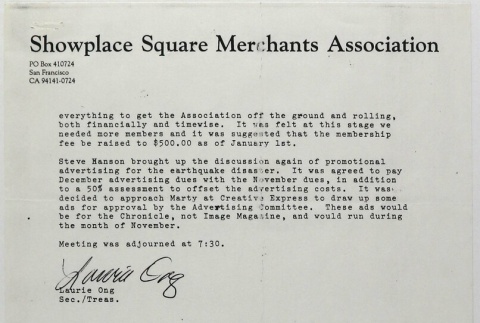 Letter from Lauri Ong,  Showplace Square Merchants Association (ddr-densho-424-363)