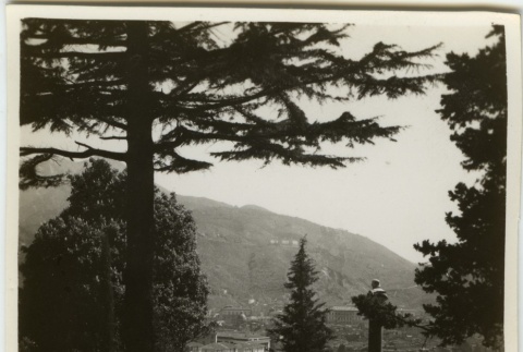 Park with statue and mountains (ddr-densho-201-101)