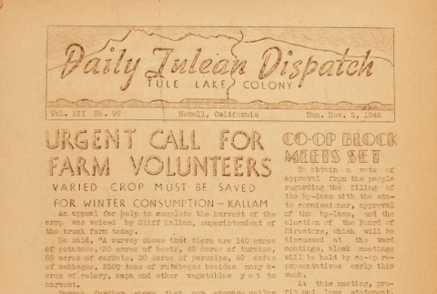 Tulean Dispatch Vol. III No. 92 (November 2, 1942) (ddr-densho-65-88)
