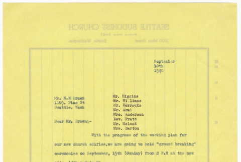 Letter from the Seattle Buddhist Church to N. E. Brown (ddr-sbbt-4-25)