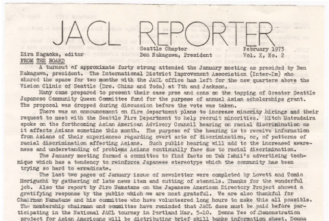 Seattle Chapter, JACL Reporter, Vol. X, No. 2, February 1973 (ddr-sjacl-1-151)