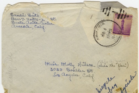 Letter (with envelope) to Molly Wilson from Sandie Saito (July 8, 1942) (ddr-janm-1-10)