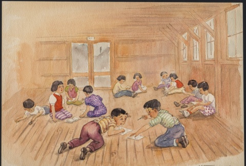 Painting of a scene at Manzanar Grammar School (ddr-manz-2-45)