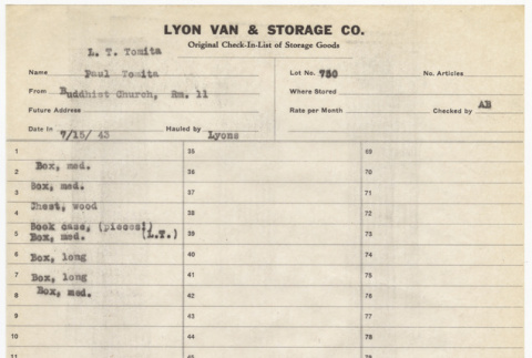 Storage list for L. T. and Paul Tomita (ddr-sbbt-2-228)