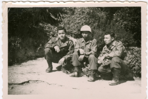 Three soldiers crouching (ddr-densho-368-507)