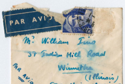 Envelope from notecard to William Iino from Jacques Baume (ddr-densho-368-254)