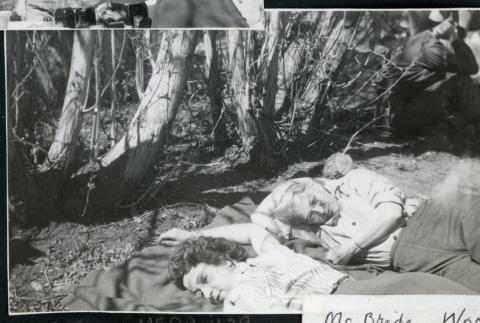 Photograph of Thelma McBride and Blanche Woodall at a Manzanar hospital staff picnic (ddr-csujad-47-280)
