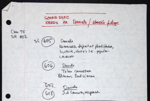 Sound sync notes (ddr-densho-1007-1079)