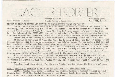 Seattle Chapter, JACL Reporter, Vol. VII, No. 9, September 1970 (ddr-sjacl-1-122)