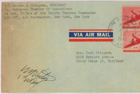 Envelope address to Yoriko Kitagawa from Saburo Kitagawa (ddr-densho-539-58)