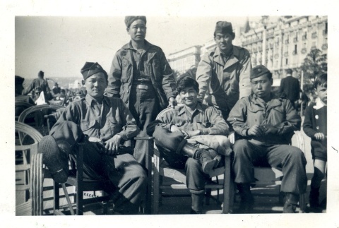 Soldiers on the boardwalk in Nice, France (ddr-densho-22-307)