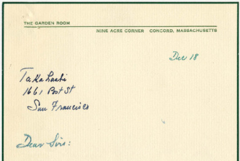 Letter from Beatrice Synnott, The Garden Room, to Takahashis, and response from Takahashis (ddr-densho-424-106)