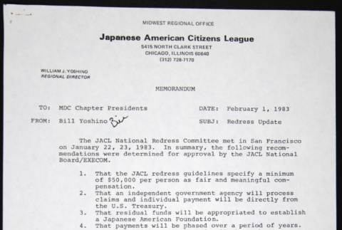 Memo to MDC Chapter Presidents from Bill Yoshino (ddr-chijacl-1-271)