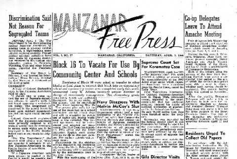 Manzanar Free Press Vol. 5 No. 27 (April 1, 1944) (ddr-densho-125-224)