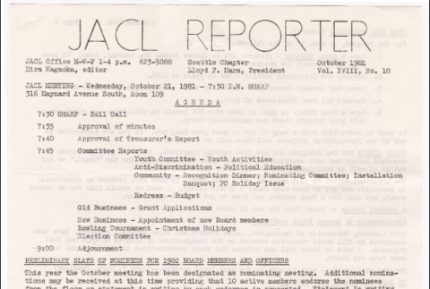 Seattle Chapter, JACL Reporter, Vol. XVIII, No. 10, October 1981 (ddr-sjacl-1-227)