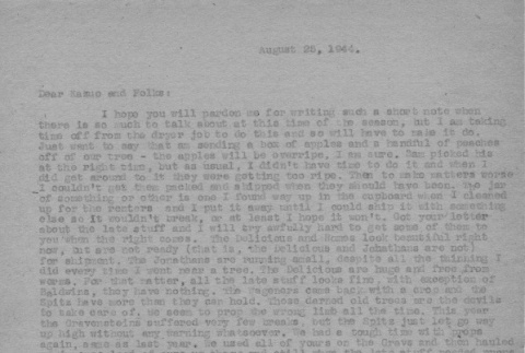 Letter from Lea Perry to Kazuo Ito and family, August 25, 1944 (ddr-csujad-56-88)