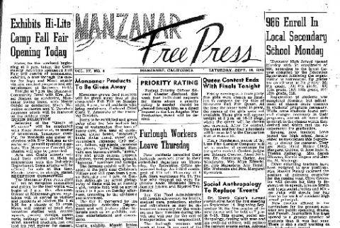 Manzanar Free Press Vol. IV No. 4 (September 18, 1943) (ddr-densho-125-168)
