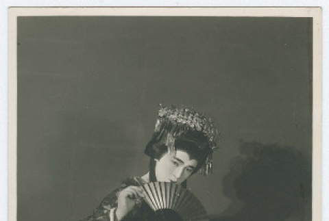 Girl posed in kabuki makeup and costume (ddr-densho-383-433)