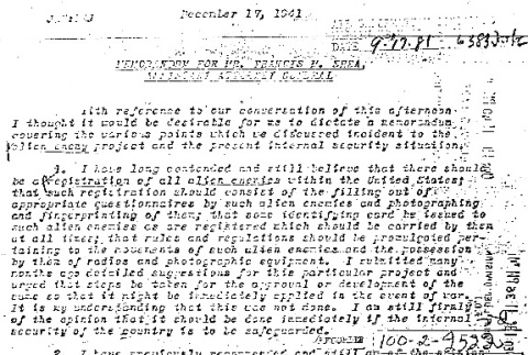 Memorandum from J. Edgar Hoover to Francis M. Shea, Assistant Attorney General (ddr-densho-67-20)