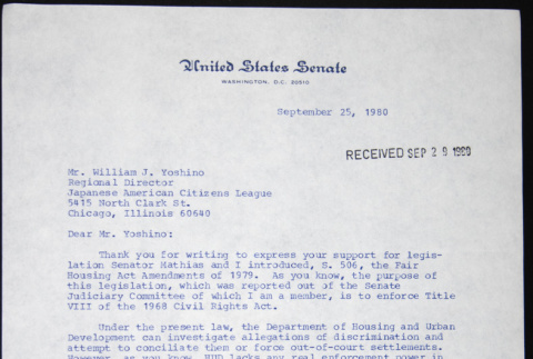 Letter to William Yoshino from Birch Bayh (ddr-chijacl-1-327)