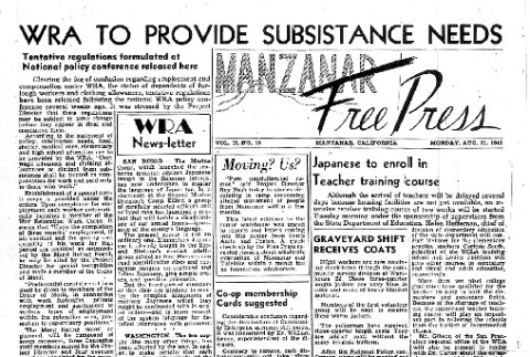Manzanar Free Press Vol. II No. 18 (August 31, 1942) (ddr-densho-125-54)