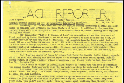 Seattle Chapter, JACL Reporter, Vol. IX, No. 10, October 1972 (ddr-sjacl-1-147)