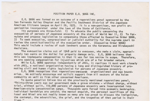 Detailed position paper from E.O. 9066, Inc. (ddr-densho-122-222)