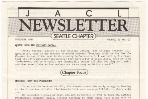Seattle Chapter, JACL Reporter, Vol. 23, No. 11, November 1986 (ddr-sjacl-1-359)