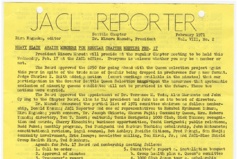 Seattle Chapter, JACL Reporter, Vol. VIII, No. 2, February 1971 (ddr-sjacl-1-127)