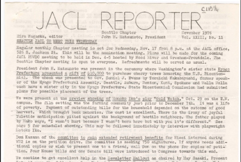 Seattle Chapter, JACL Reporter, Vol. XIII, No. 11, November 1976 (ddr-sjacl-1-196)