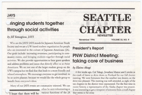 Seattle Chapter, JACL Reporter, Vol. 33, No. 11, November 1996 (ddr-sjacl-1-440)