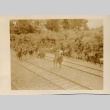 Soldiers walking down train tracks (ddr-njpa-6-97)