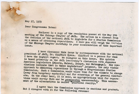 Letter to Congressman Sidney Yates from William Hohri (ddr-densho-122-239)