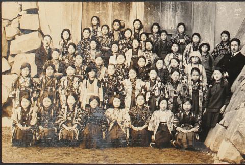 Large group of girls with two instructors [?] (ddr-densho-278-267)