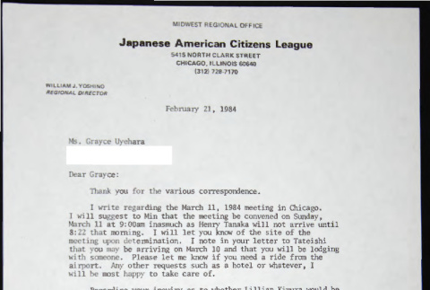 Letter to Grayce Uyehara from Bill Yoshino (ddr-chijacl-1-721)