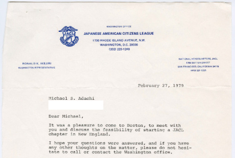 Letter from Ronald K. Ikejiri to Michael S. Adachi with attachments (ddr-densho-523-760)
