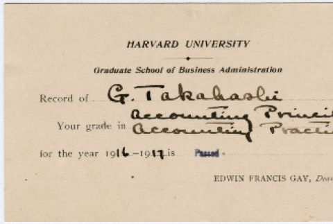 Grade Report and student card, Harvard University (ddr-densho-355-169)