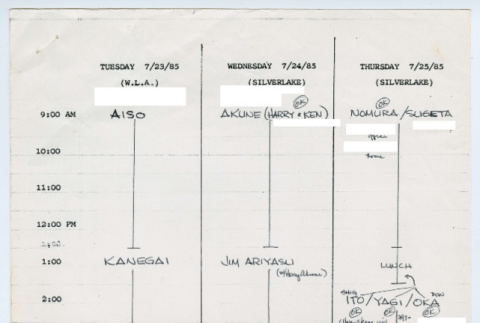 Color of Honor LA interview schedule (ddr-densho-1007-950)
